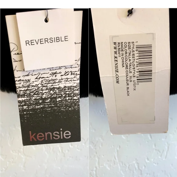 Kensie Black Faux Fur Teddy Coat with White Sleeve Bands - Picture 6 of 6